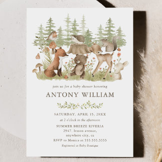 Woodland Forest Animals Baby Shower Invitation