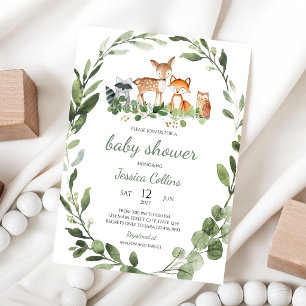 Woodland Forest Animals Baby Shower Invitation