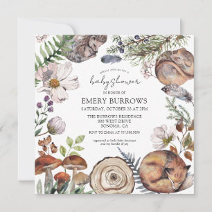 Woodland Forest Animals Baby Shower Invitation