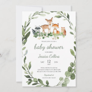 Woodland Forest Animals Baby Shower Invitation