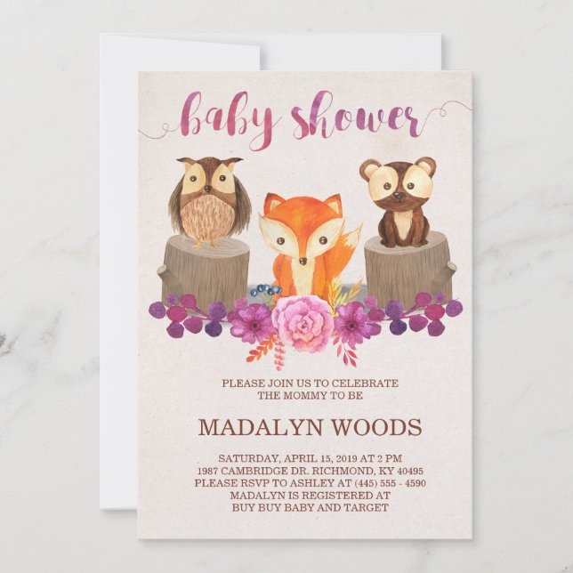 Woodland Forest Animals Baby Shower Invitation (Front)
