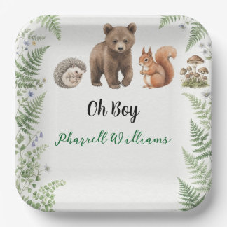 Woodland forest animals baby shower paper plate