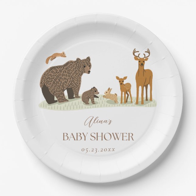 Woodland Forest Animals Baby Shower Paper Plate (Front)