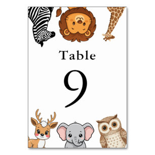 Woodland Forest Animals Baby Shower Table Number