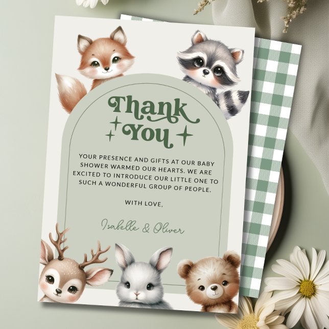Woodland Forest Animals Baby Shower Thank You Card (Woodland Forest Animals Baby Shower Thank You Card)