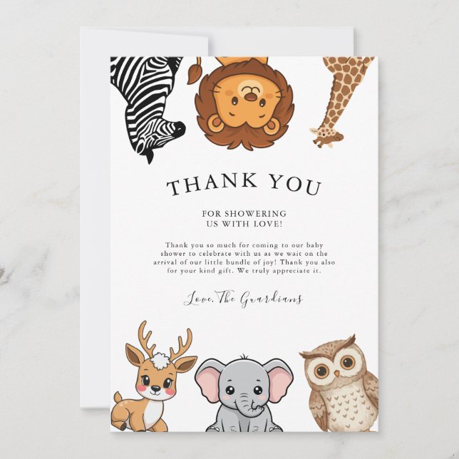 Woodland Forest Animals Baby Shower Thank You Card (Front)