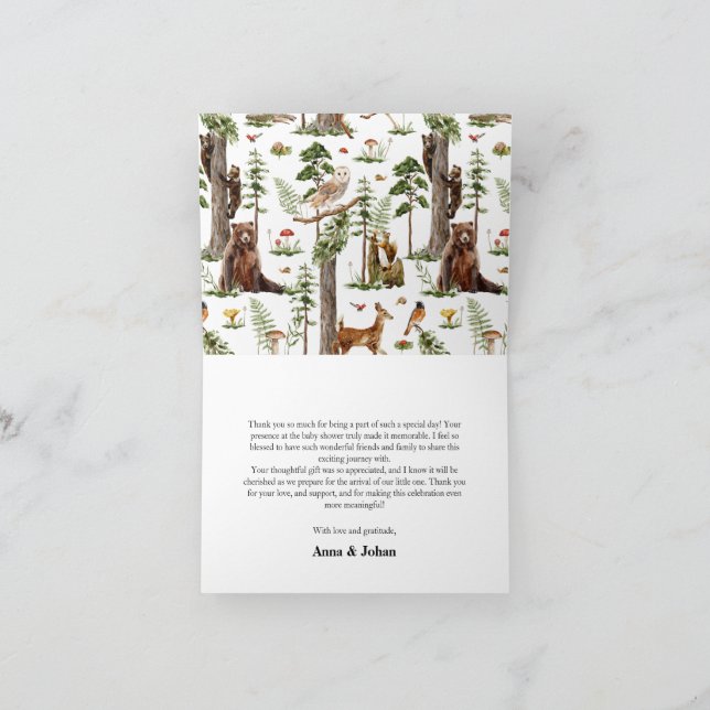  woodland forest animals baby shower thank you card (Inside)