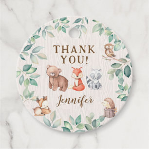 Woodland forest animals baby shower thank you tags