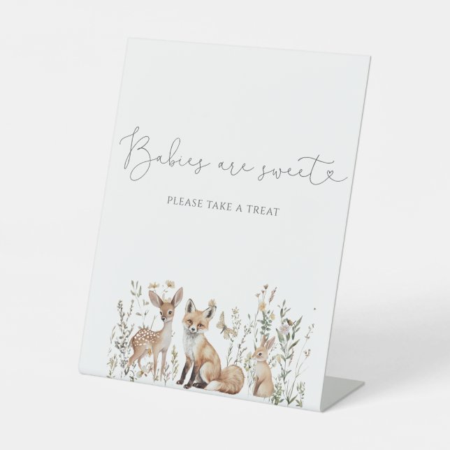 Woodland Forest Animals Baby Shower Treat  Pedestal Sign (Front)