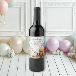 Woodland Forest Animals Baby Shower Wine Label