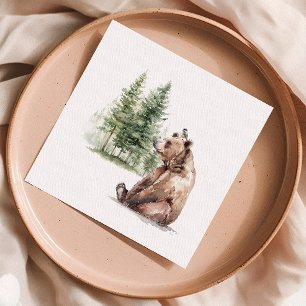 Woodland Forest Animals Bear And Bird Baby Shower Napkin