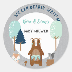 Woodland Forest Animals Bear Rustic Blue Grey Classic Round Sticker