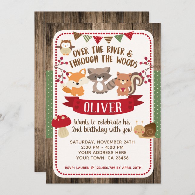 Woodland, Forest Animals Birthday Invitation (Front/Back)