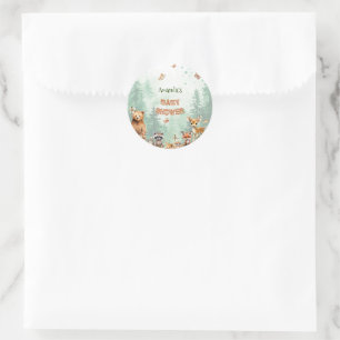 Woodland Forest animals botanical baby shower Classic Round Sticker