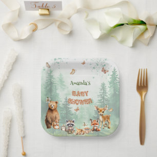 Woodland Forest animals botanical baby shower Paper Plate