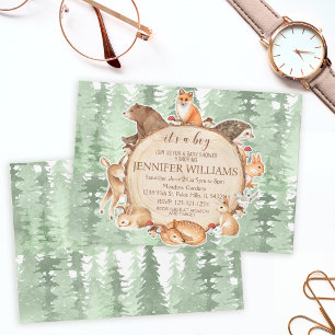 Woodland forest animals boy baby shower invitation
