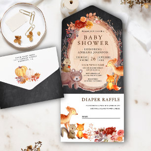 Woodland Forest Animals Chalkboard Baby Shower All In One Invitation