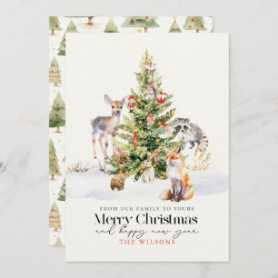 Woodland Forest Animals Christmas Tree Holiday Card