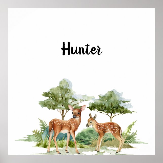 Woodland forest animals deer cute name poster (Front)