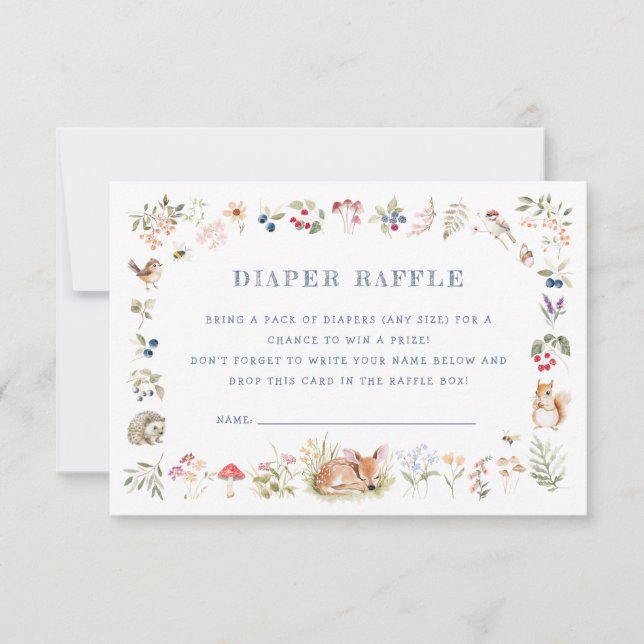 Woodland Forest Animals Diaper Raffle Card (Front)
