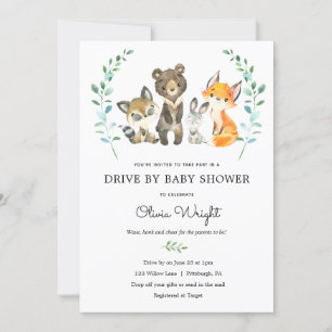 Woodland Forest Animals Drive By Baby Shower Invitation