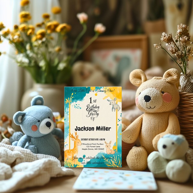 Woodland Forest Animals First Birthday Invitation (Creator Uploaded)