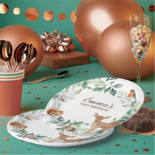 Woodland Forest Animals First Birthday Invitation Paper Plate