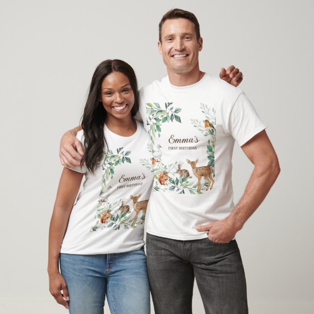 Woodland Forest Animals First Birthday T-Shirt (Unisex)