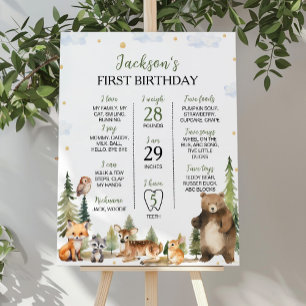Woodland Forest Animals First Year Milestone Sign