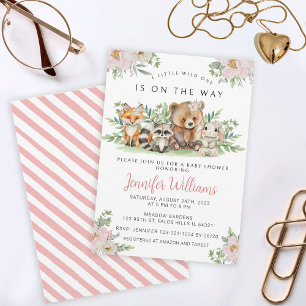 Woodland forest animals girl baby shower invitation