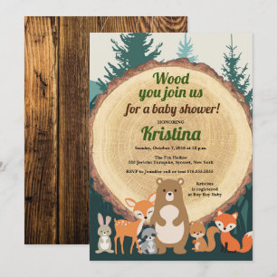 Woodland Forest Animals Greenery wood Baby Shower Invitation