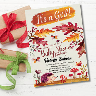 Woodland Forest Animals Hedgehogs Girl Baby Shower Invitation