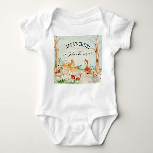 Woodland Forest Animals Nanas Cutie Deer Fox Baby Baby Bodysuit (Front)