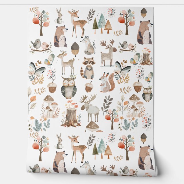 Woodland Forest Animals Nursery Wallpaper (Unrolling)