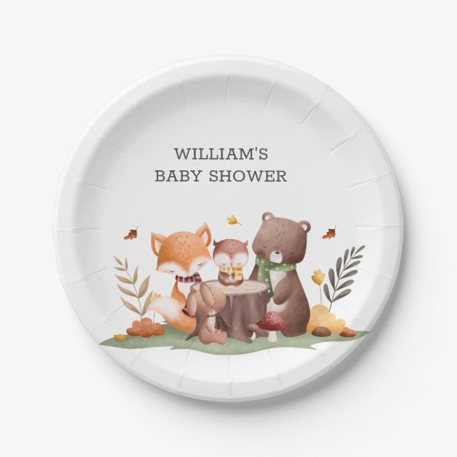 Woodland Forest Animals Paper Plate (Front)
