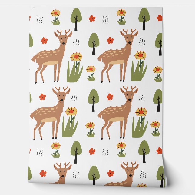 Woodland Forest Animals Pattern Baby Nursery Room  Wallpaper (Unrolling)
