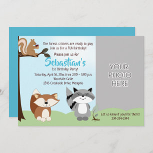 Woodland Forest Animals Photo Birthday Card