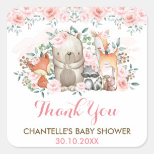 Woodland Forest Animals Thank You Favor Square Sticker