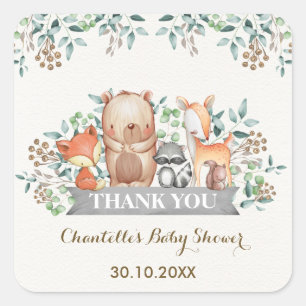 Woodland Forest Animals Thank You Favor Square Sticker
