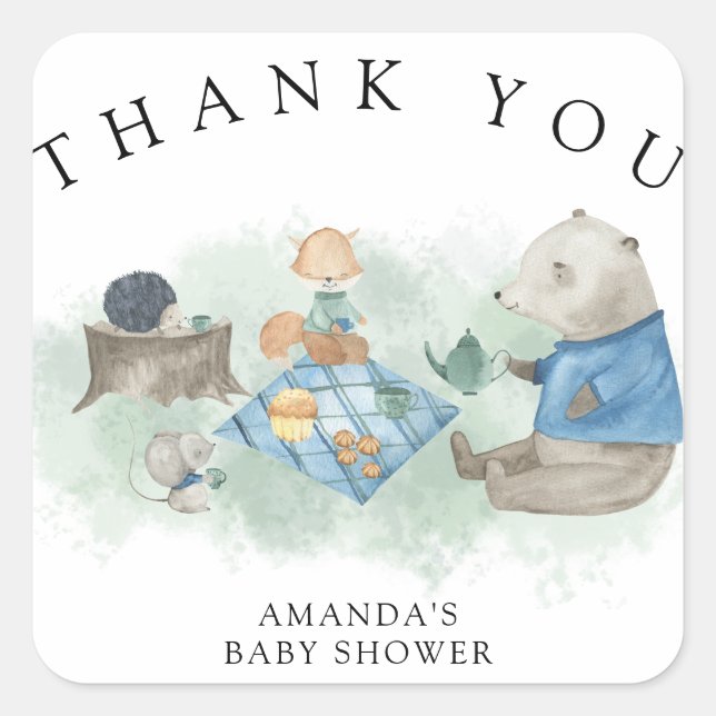 Woodland forest animals - Thank you  Square Sticker (Front)