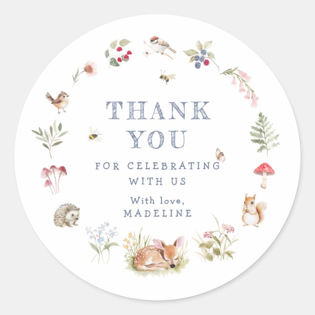 Woodland Forest Animals Thank You Sticker (Front)