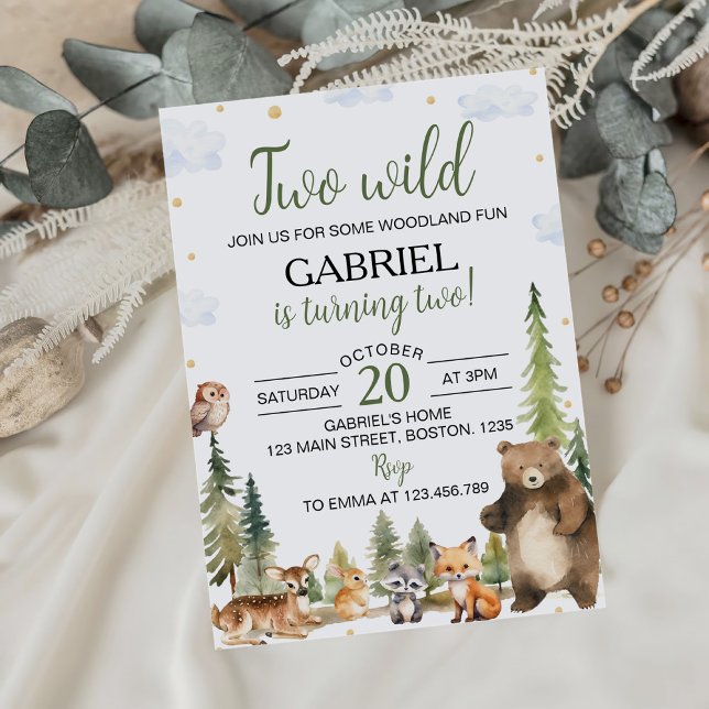Woodland Forest Animals Two Wild 2nd Birthday Invitation (Creator Uploaded)