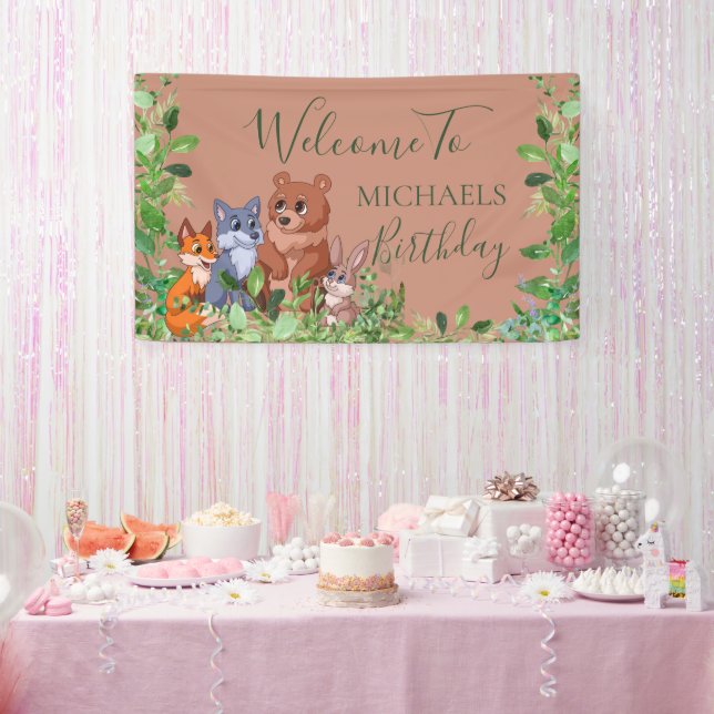 Woodland forest animals welcome backdrop banner (Party)