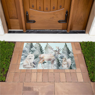 Woodland Forest Animals Winter Snow Doormat