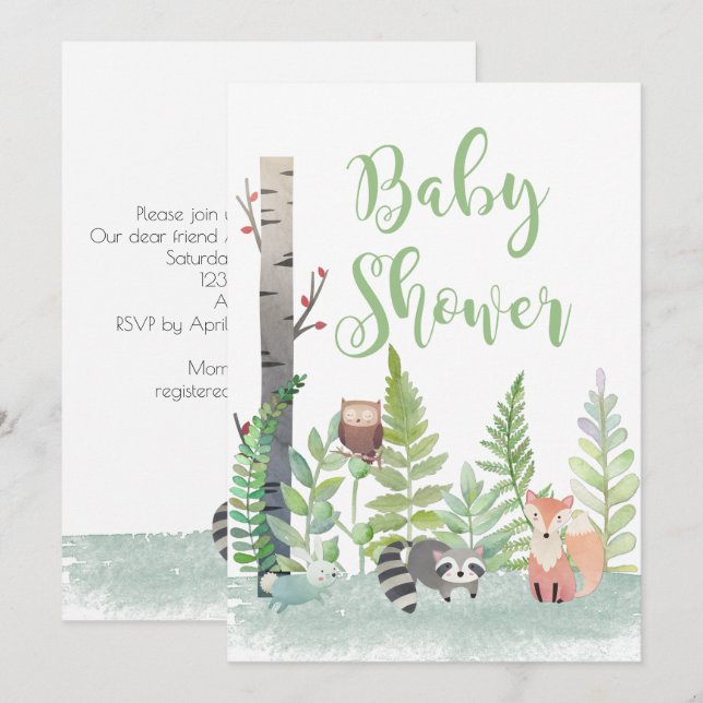 Woodland Forest Baby Animals Baby Shower Invites (Front/Back)