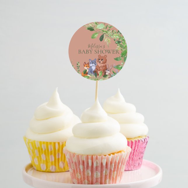 Woodland forest baby animals cupcake toppers classic round sticker (Creator Uploaded)