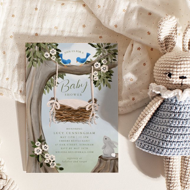 Woodland Forest Baby Basket Baby Shower Invitation (Creator Uploaded)