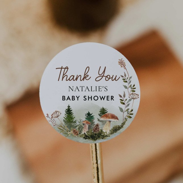 Woodland Forest Baby Shower Favour Classic Round Sticker (Creator Uploaded)
