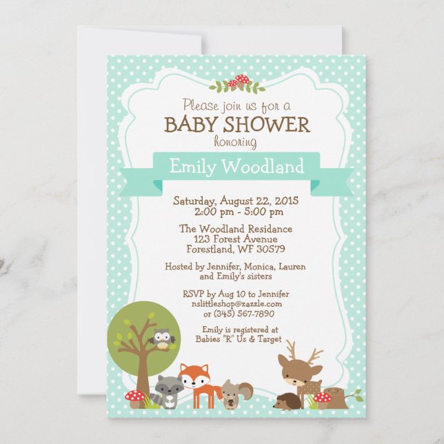 Woodland Forest Baby Shower invitation blue (Front)