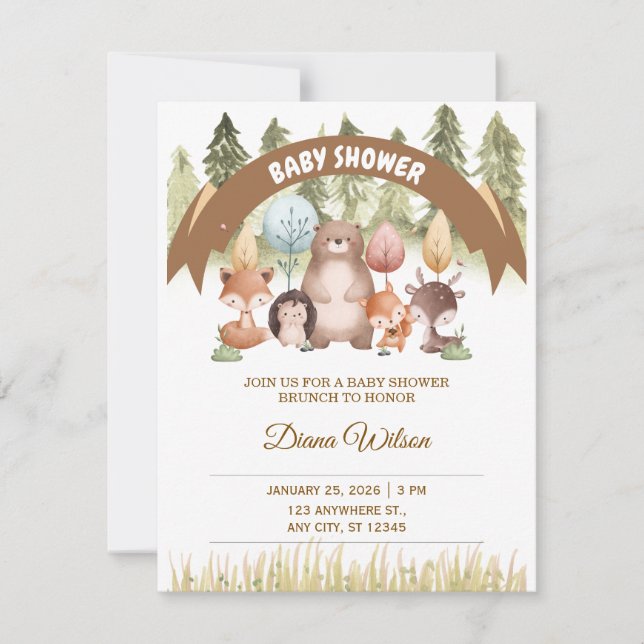 Woodland Forest Baby Shower Invite (Front)